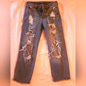 Hollister Brand Size 00 Mid Rise Cropped Boyfriend Distressed Denim Jeans